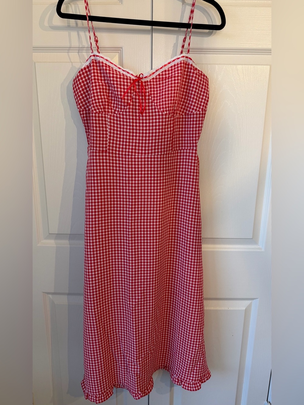 Sienna Sky Red Gingham Spaghetti-Strap Midi Dress